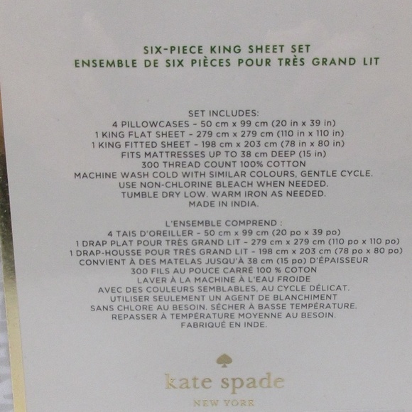 kate spade Bedding Kate Spade King Sheet Set 6 Piece Gray Print New